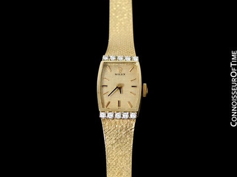 1980's Rolex Vintage Ladies Dress 14K Gold & Diamond Watch - Box & Papers