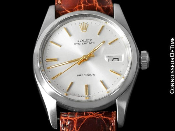 1977 Rolex Vintage Mens Oysterdate Date Watch, Silver Dial with 18K Gold Accents - Stainless Steel