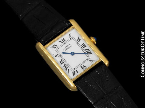 Cartier Vintage Mens Tank Quartz Watch - Gold Vermeil, 18K Gold over Sterling Silver