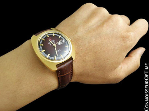 1973 Omega Geneve Chronometer f300 Hz Accutron Large Vintage Mens - 18K Gold Plated & Stainless Steel