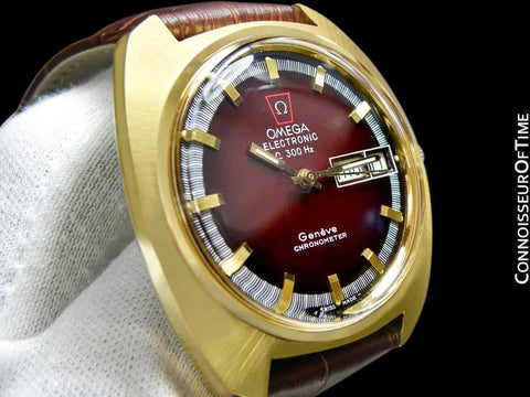 1973 Omega Geneve Chronometer f300 Hz Accutron Large Vintage Mens - 18K Gold Plated & Stainless Steel
