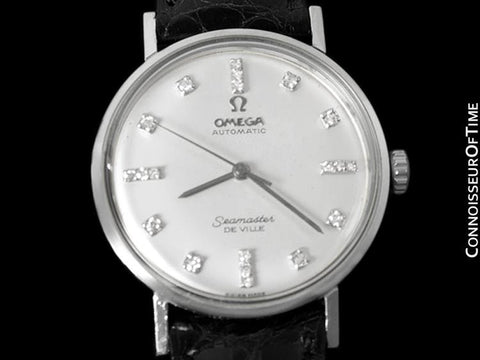 Omega Seamaster Vintage Mens Watch - 14K White Gold & Factory Omega Diamonds