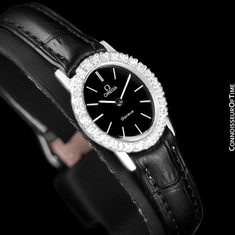 1970's Omega Geneve Vintage Ladies Handwound Watch - Stainless Steel & Diamonds