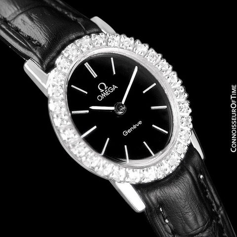 1970's Omega Geneve Vintage Ladies Handwound Watch - Stainless Steel & Diamonds