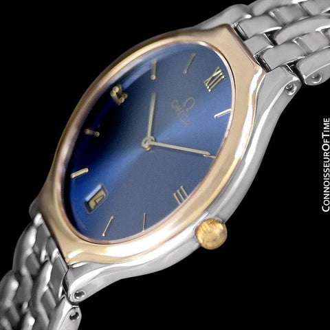 Omega De Ville "Symbol" Mens Quartz Blue Dial Dress Watch - Stainless Steel & Solid 18K Gold