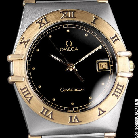 Omega Constellation Mens 35mm Watch, Quartz, Date, Black Dial - Brushed Stainless Steel & 18K Gold