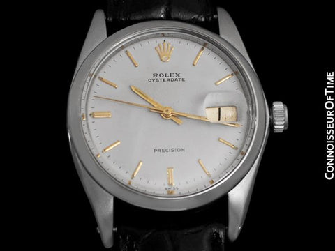 1969 Rolex Vintage Mens Oysterdate Date Watch, Silver Dial with 18K Gold Accents - Stainless Steel