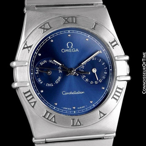 Omega Constellation Mens 35mm Day-Date Quartz Watch, Royal Blue Dial - Stainless Steel