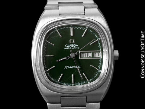 1983 Omega Seamaster Vintage Mens Stainless Steel TV Watch, Automatic, Day Date - Military Camo Green Dial