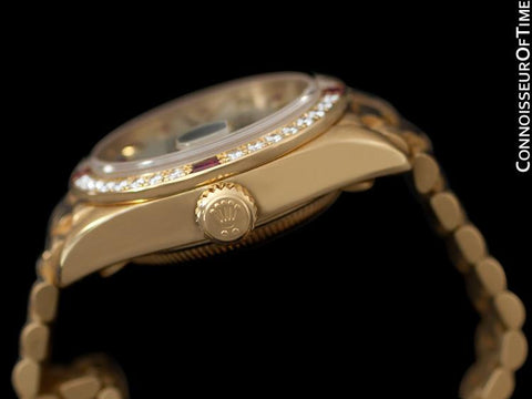 Rolex Ladies President Datejust Crown Collection, Ref. 79068 - 18K Gold & Factory Diamonds & Rubies