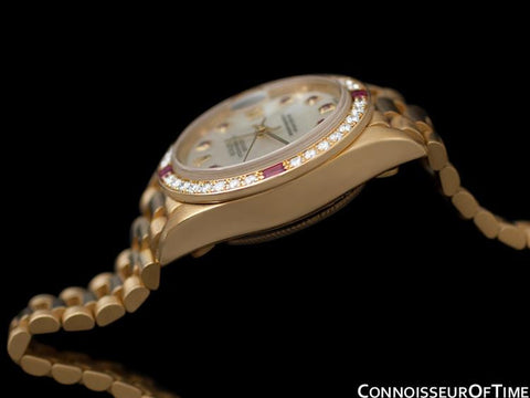 Rolex Ladies President Datejust Crown Collection, Ref. 79068 - 18K Gold & Factory Diamonds & Rubies