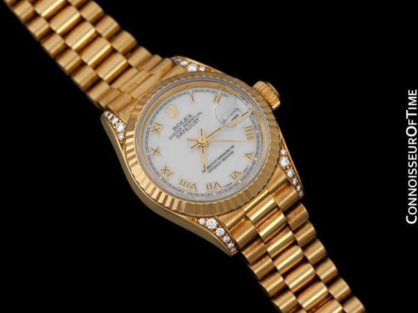 Rolex Ladies "Crown Collection" President with Papers, Ref. 69238 - 18K Gold & Factory Diamonds