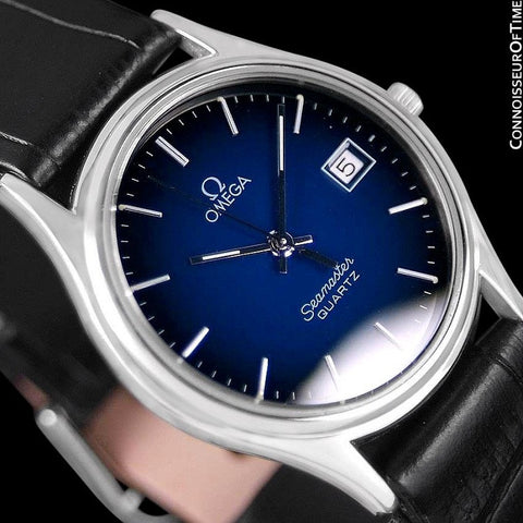 1983 Omega Seamaster Brest Vintage Mens Quartz Watch, Blue Vignette Dial - Stainless Steel