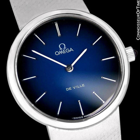 1977 Omega De Ville Vintage Mens Handwound Dress Watch, Blue Vignette Dial - Stainless Steel