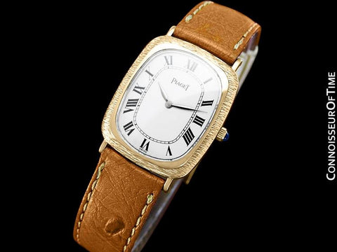 Piaget Vintage Midsize Mens Rectangular Handwound Watch with Sculptured Top - 18K Gold