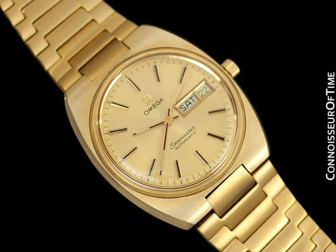 1978 Omega Seamaster Vintage Mens Bracelet Watch, Automatic, Day Date - 18K Gold Plated & Stainless Steel