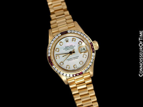 Rolex Ladies President Datejust, 69178 - 18K Gold, Rubies & Diamonds