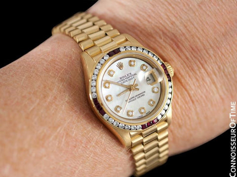 Rolex Ladies President Datejust, 69178 - 18K Gold, Rubies & Diamonds