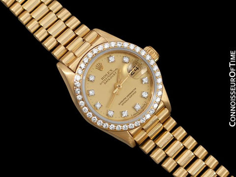 Rolex Ladies President Datejust Crown Collection, 69138 - 18K Gold & Factory Diamonds