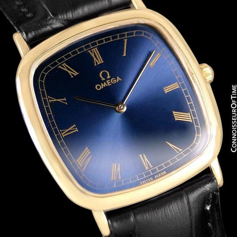 1980's Omega De Ville Vintage Mens Midsize Ultra Thin Dress Watch - 18K Gold Plated & Stainless Steel