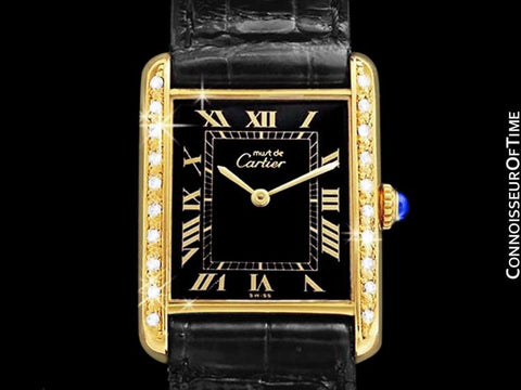 Cartier Vintage Mens Tank Mechanical Watch - Gold Vermeil, 18K Gold over Sterling Silver & Diamonds