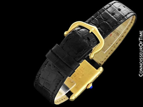 Cartier Vintage Mens Tank Mechanical Watch - Gold Vermeil, 18K Gold over Sterling Silver & Diamonds