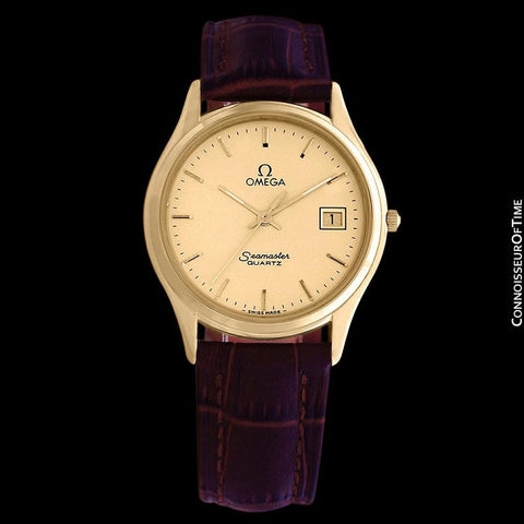 1985 Omega Seamaster Jubilee Vintage Mens Quartz Watch, Quick Setting Date - 18K Gold Plated