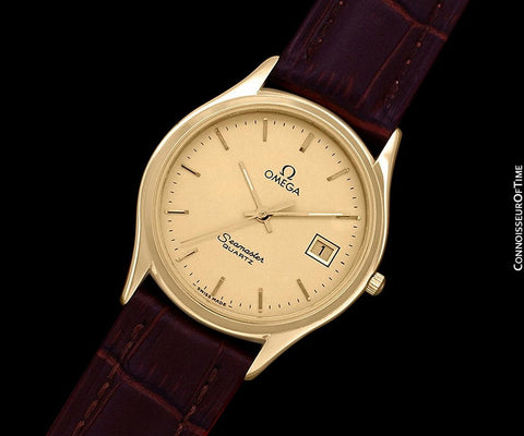 1985 Omega Seamaster Jubilee Vintage Mens Quartz Watch, Quick Setting Date - 18K Gold Plated