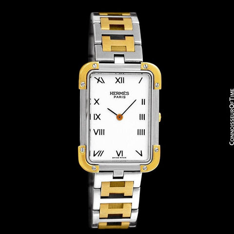 Hermes Mens Midsize Unisex Croisière (Cruise) Watch with Bracelet - 18K Gold Plated & Stainless Steel