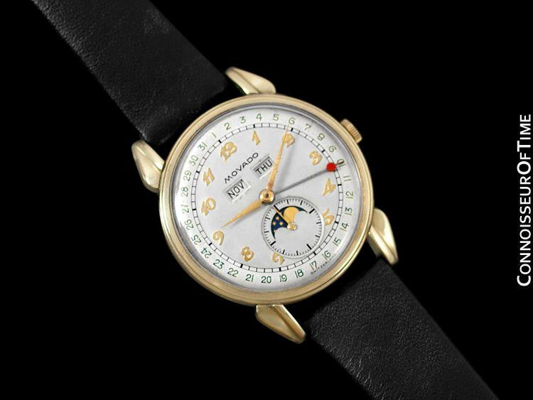 1940's Movado Vintage Triple Calendar Moon Phase Stainless Steel