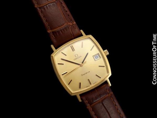 1974 Omega Geneve Vintage Mens Handwound Watch with Quick-Setting Date - 18K Gold