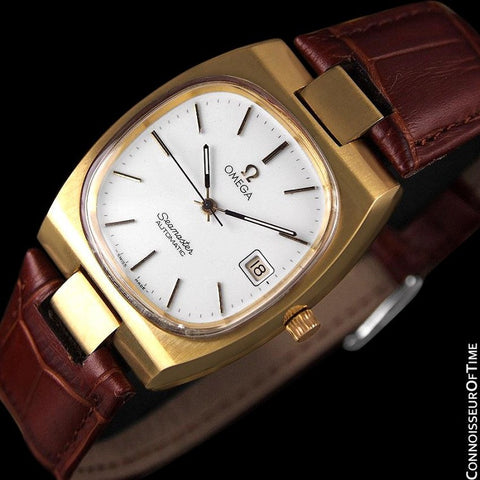 1975 Omega Vintage Seamaster Mens Full Size Watch, Automatic, Date - 18K Gold Plated & Stainless Steel