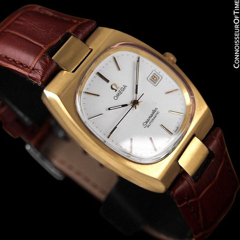 1975 Omega Vintage Seamaster Mens Full Size Watch, Automatic, Date - 18K Gold Plated & Stainless Steel