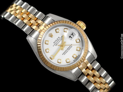 Rolex Ladies Oyster Perpetual Datejust, New Style, Stainless Steel & 18K Gold & Factory Diamonds - 179173