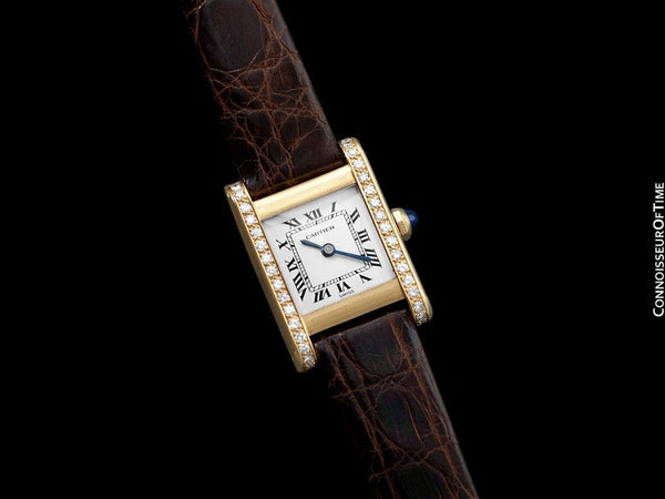 Cartier Tank Ladies Mechancial Watch, Like Francaise - 18K Gold & Diamonds