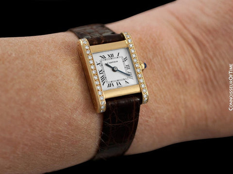 Cartier Tank Ladies Mechancial Watch, Like Francaise - 18K Gold & Diamonds