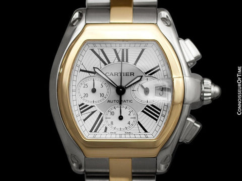 Cartier Roadster Mens Two-Tone XL Chronograph, W62027Z1 - Stainless Steel & 18K Gold