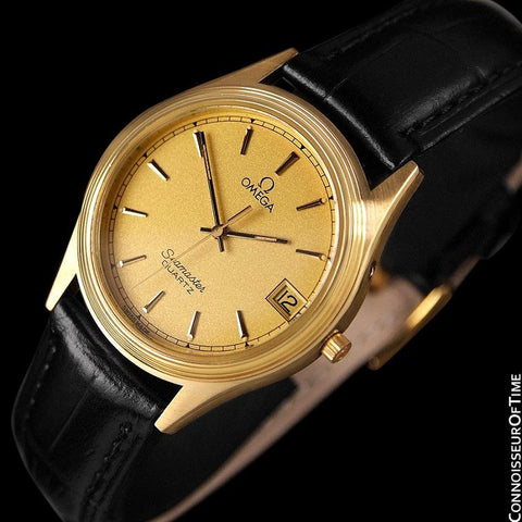 1982 Omega Seamaster Cherbourg Classic Vintage Mens Accuset Watch - 18K Gold Plated & Stainless Steel