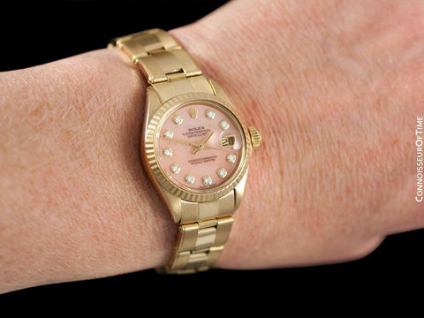 Rolex Ladies Datejust (President) Watch with Pink Strawberries & Cream Dial - 18K Gold & Diamonds