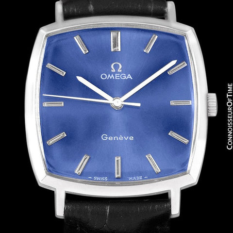 1971 Omega Geneve Vintage Mens Handwound Blue Dial Watch - Stainless Steel