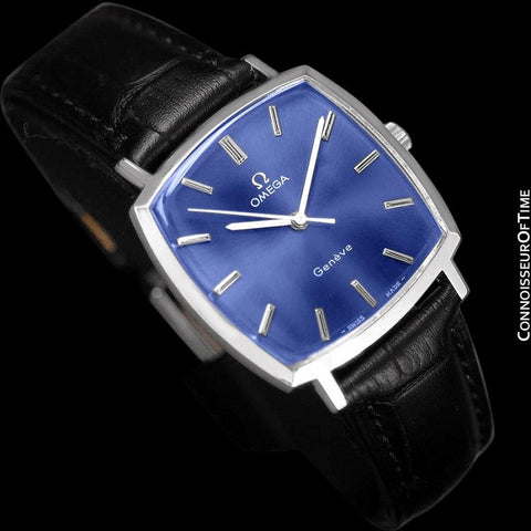 1971 Omega Geneve Vintage Mens Handwound Blue Dial Watch - Stainless Steel