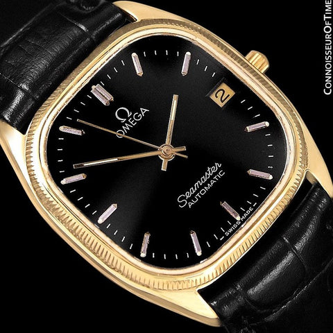 1985 Omega Vintage Seamaster Mens Watch, Ultra Thin Automatic, Date - 18K Gold Plated & Stainless Steel