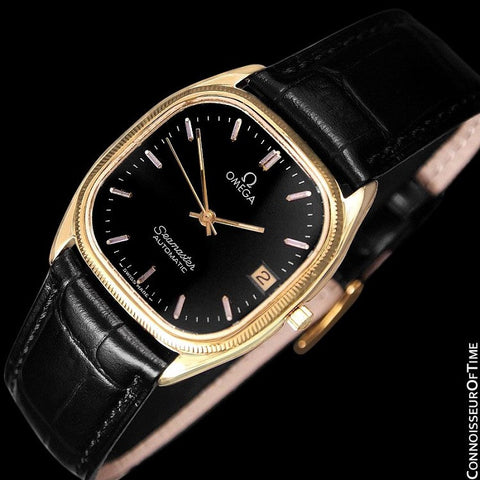 1985 Omega Vintage Seamaster Mens Watch, Ultra Thin Automatic, Date - 18K Gold Plated & Stainless Steel