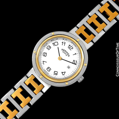 Hermes Midsize Unisex Clipper 2-Tone Quartz Watch - Stainless Steel and 18K Gold Plated