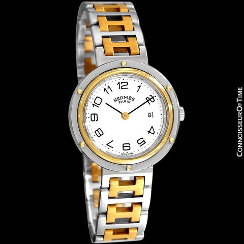 Hermes Midsize Unisex Clipper 2-Tone Quartz Watch - Stainless Steel and 18K Gold Plated