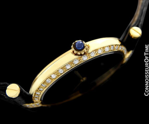 Must De Cartier Vendome Unisex / Full Size Ladies Vermeil Watch - 18K Gold Over Sterling Silver & Diamonds