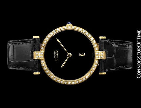 Must De Cartier Vendome Unisex / Full Size Ladies Vermeil Watch - 18K Gold Over Sterling Silver & Diamonds