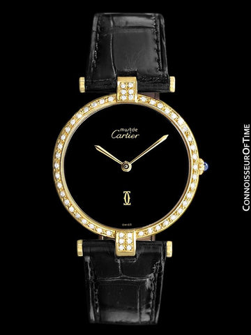 Must De Cartier Vendome Mens Midsize Unisex Vermeil Watch - 18K Gold Over Sterling Silver and Diamonds