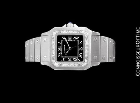Cartier Santos Automatic Mens Bracelet Watch - Stainless Steel & Diamonds
