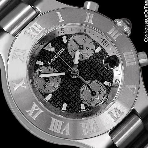 Cartier 21C Mens Chronoscaph Chronograph, Ref. 2424 - Stainless Steel